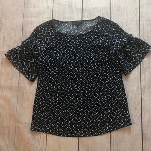 Banana Republic Navy & White Ruffle Sleeve Top